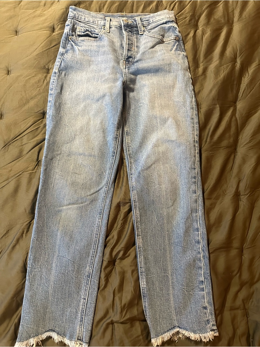 Old Navy Light Blue Straight-Leg Jeans with Frayed Hem